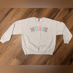 NURSE Patch Colorful Letters on Light Gray Crewneck Sweatshirt